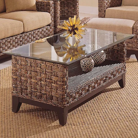 Contemporary Wicker Cocktail Table with Glass Top